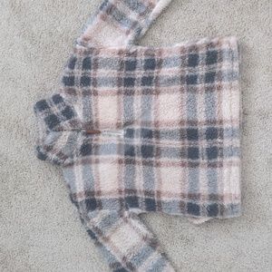 Plaid fuzzy half-zip sweater